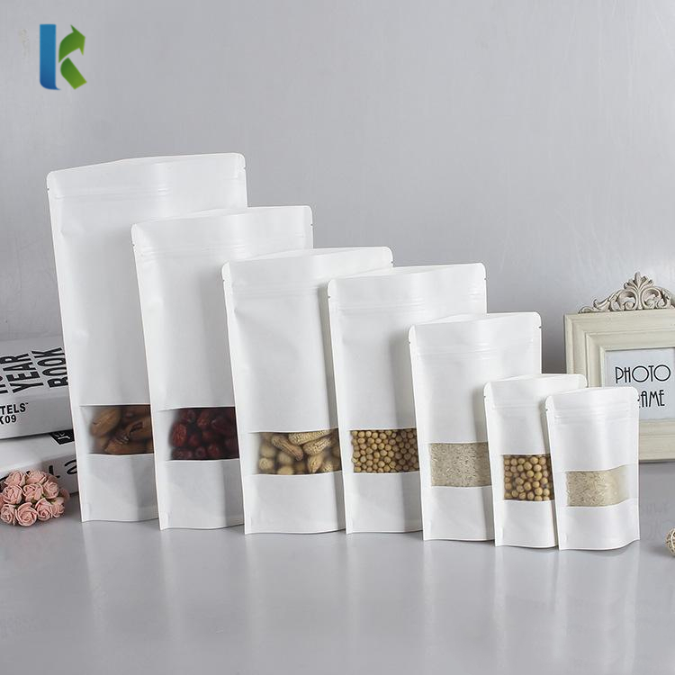 White Kraft paper bags Stand up Pouch With window small retail bag Food