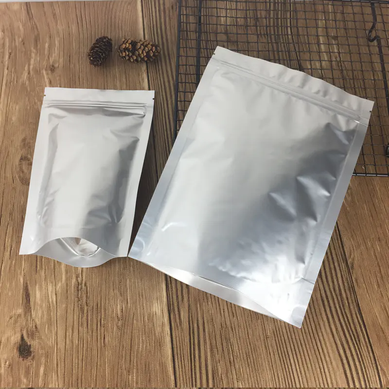 Spot Self-Sealing Stand Up Pouch Plastic Ziplock Silver Aluminum Foil Bag For Food Storage Packaging