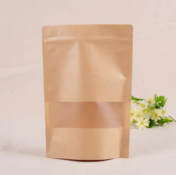 Wholesale Food Packaging Kraft Paper Standup PouchZip Lock Bag With Matte Window