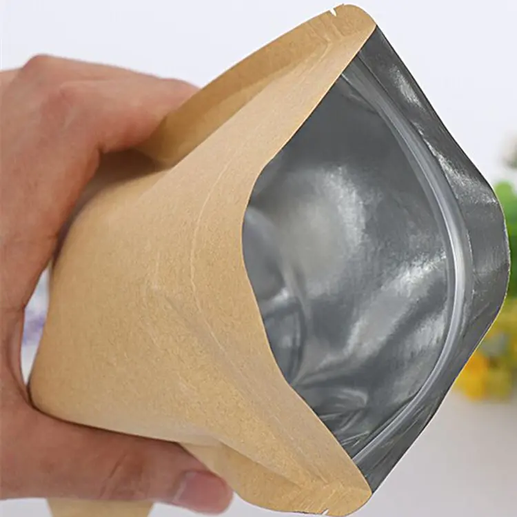 Flat Bottom Kraft Paper Bag Self Sealing Food Packaging Inner Aluminized Film Dry Fruit Seal Zipper Pouch