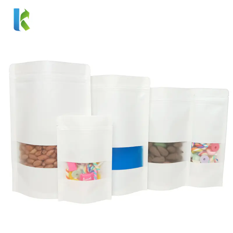 Custom Printed White Kraft Paper Window Bag For Tea Packaging Food Pouch