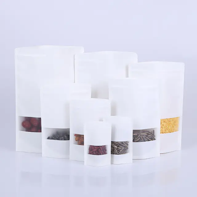 Custom Nut Coffee Pouch Printing Zipper Grade Food Packaging Paper White Kraft Bag With Matte Window