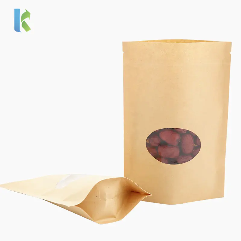 Wholesale Zip Lock Kraft Paper Stand Up Pouches With Oval Window Tea Coffee Packaging Bag