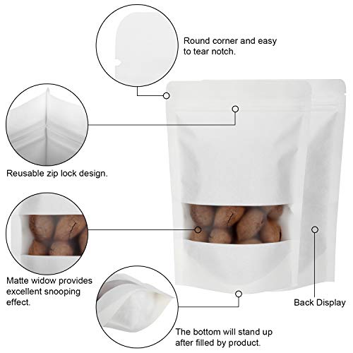 White Kraft Paper Stand Up Seal Bags Resealable Food Pouch With