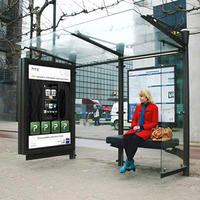 Outdoor stainless steel bus stop shelter with led display and bench