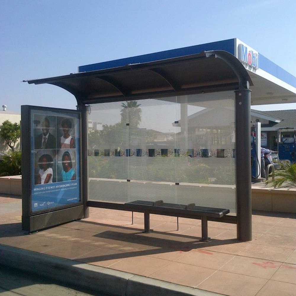 City street furniture modern bus stop shelter with light box for outdoor advertising YEROO