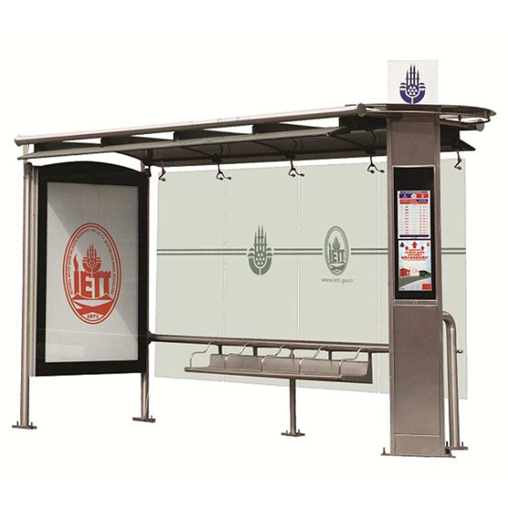 Metal Bus Stop Shelter Install Scrolling System Light Box