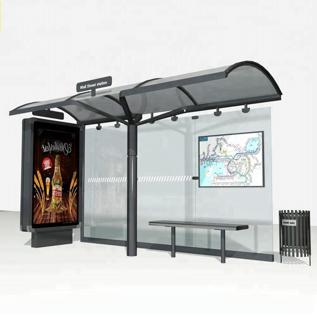 Outdoor Advertising Metal Bus Stop Shelter for Passenger Waiting Bus