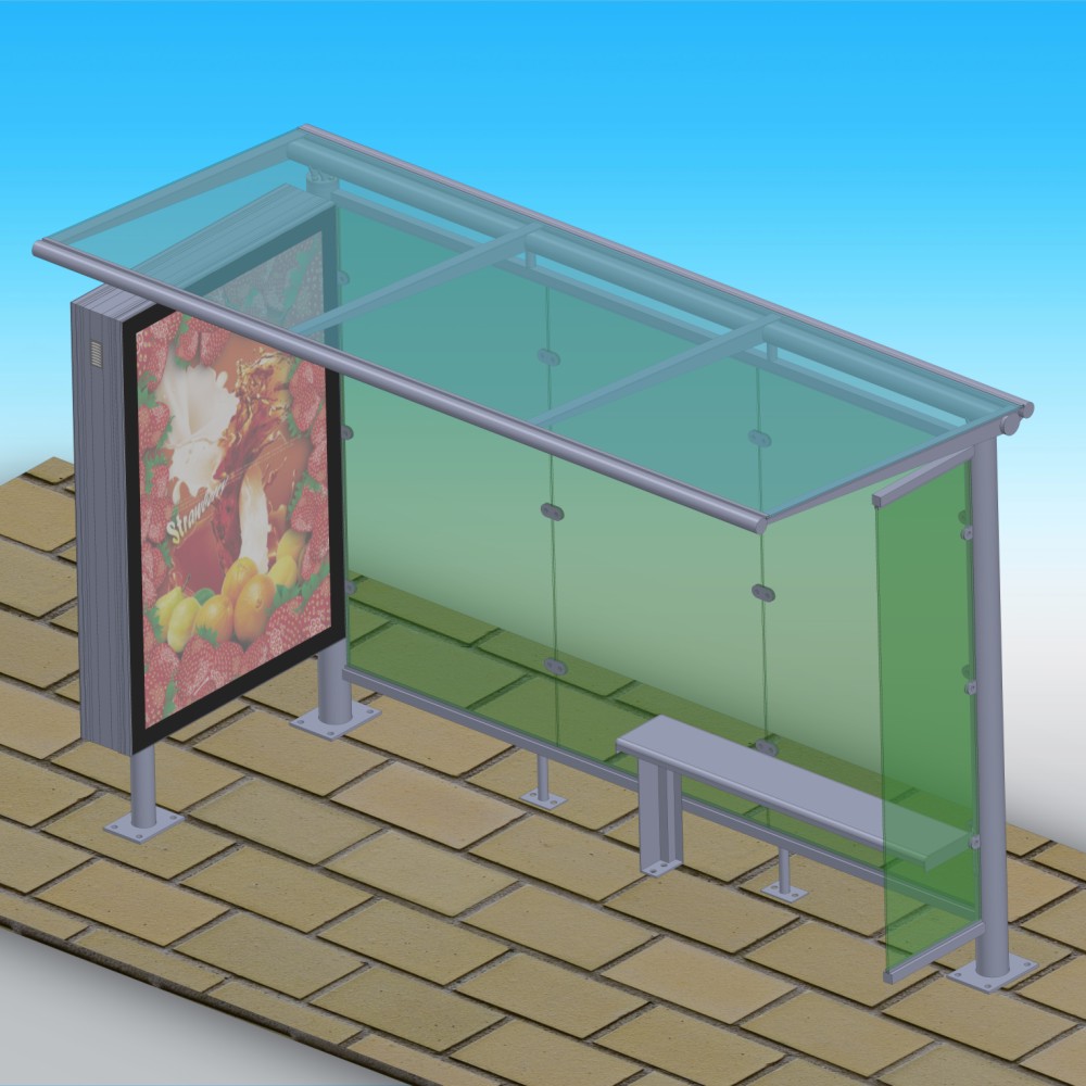 Metal bus stop station with outdoor light box