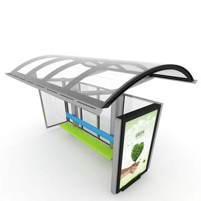 Outdoor Smart Metal Bus Stop Shelters Steel Structure Advertising LED Screen Display