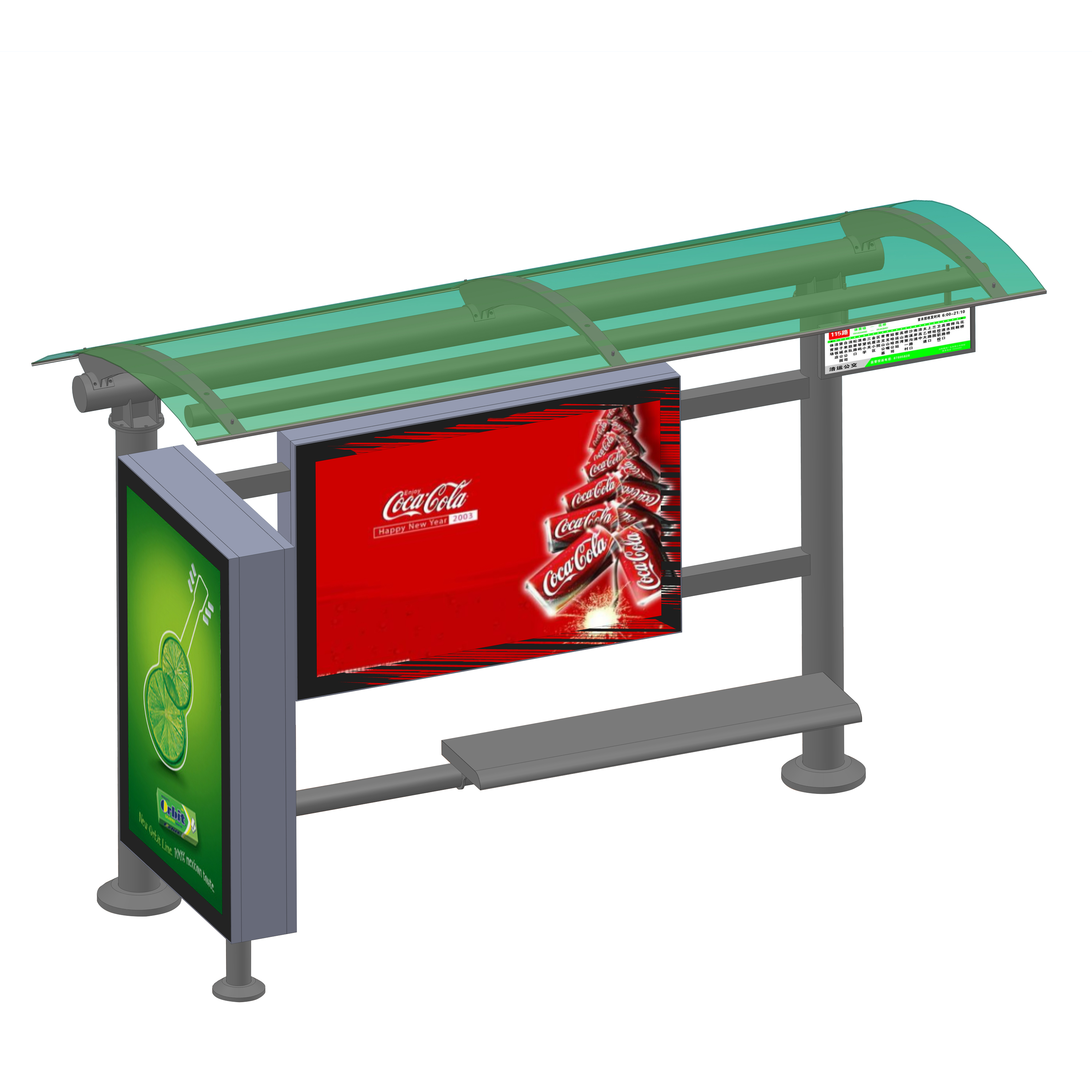 Outdoor waterproof pc board stainless steel bus stop shelter
