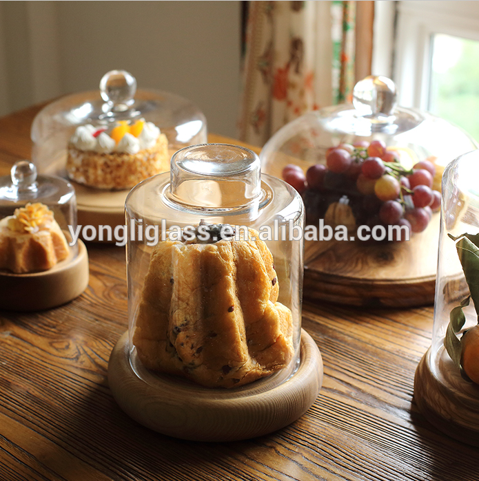 Exquisite glass cake cover,glass dome cover, glass cover with wooden base on sale