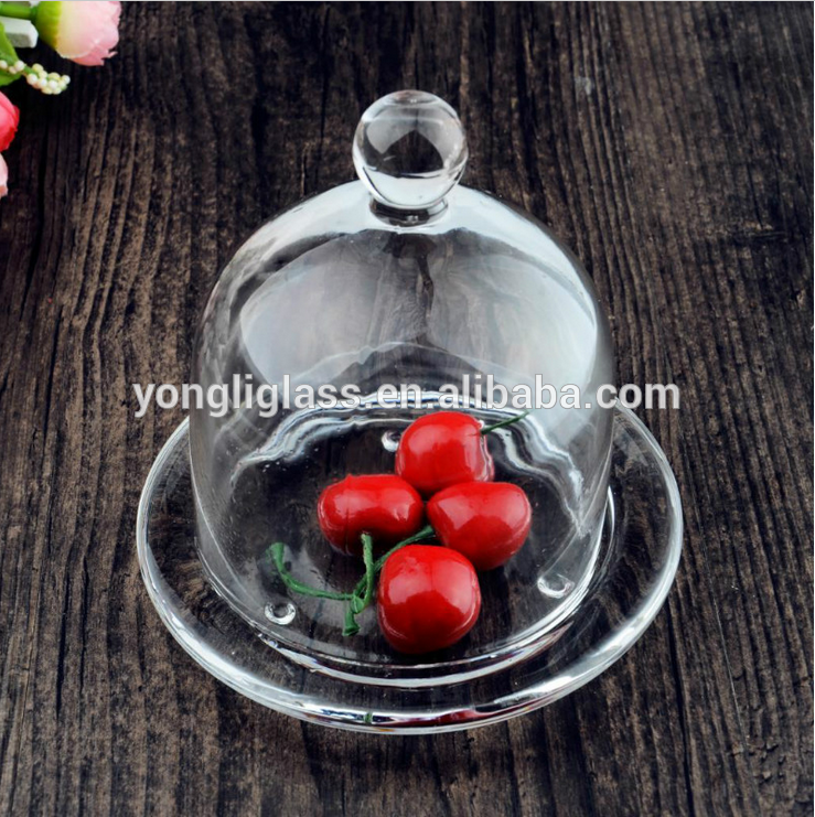 New products fancy glass dessert dome, glass dome with plate