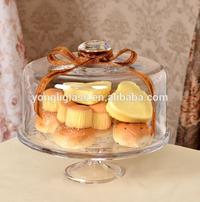Vintage lead-free glass cake cover with base,British-style glass dome cover