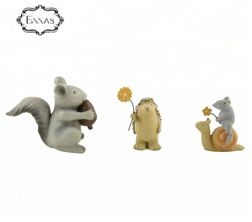S/3Small animal resin funny animal statue Squirrel Hedgehog Mouse Figurines
