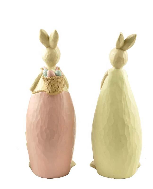 Polyresn Spring Bunny/ Rabbit Couple w/Shovel Garden Figurine Decoration