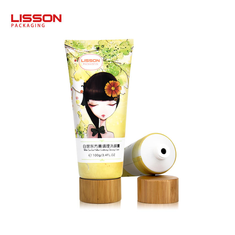 D40 hot sale plastic squeeze cosmetic packaging tube with bamboo screw cap