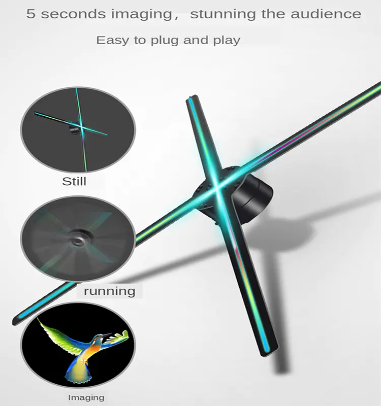 2020 Four Blades 1920*1080 70cm Indoor Advertising Hologram 3D Holographic Naked Eyes 3D LED Fan with Wifi App Control