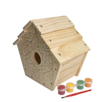 Simple and useful artificial raw dry wood bird house with paints and brush,hand-made novelty cottage bird nest wood package box
