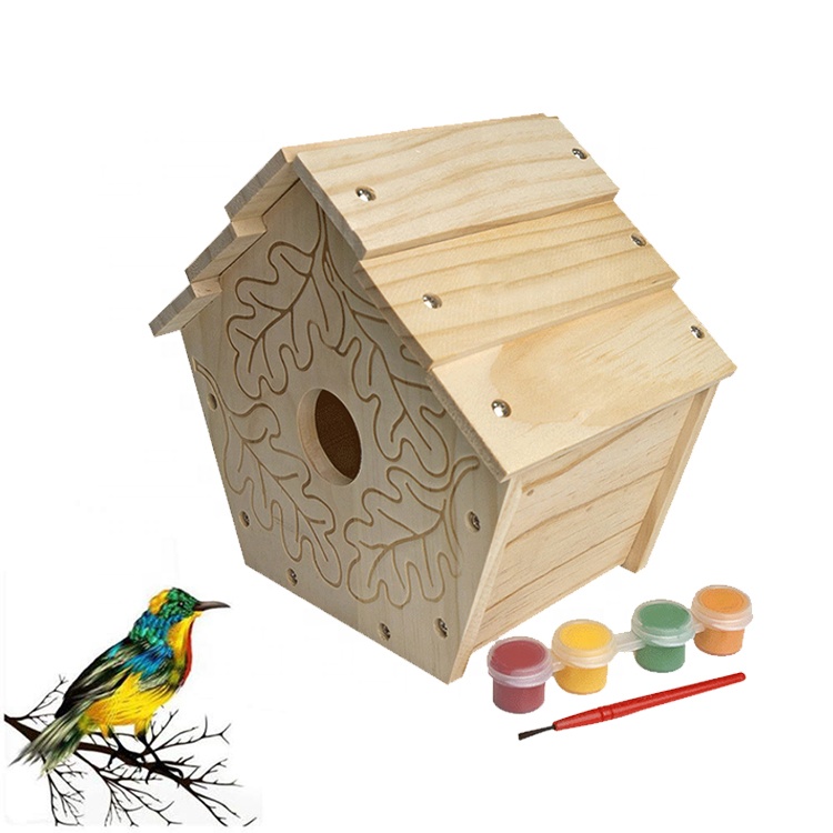 wholesale handmade diy wooden bird house outdoor wood craft painting bird nest