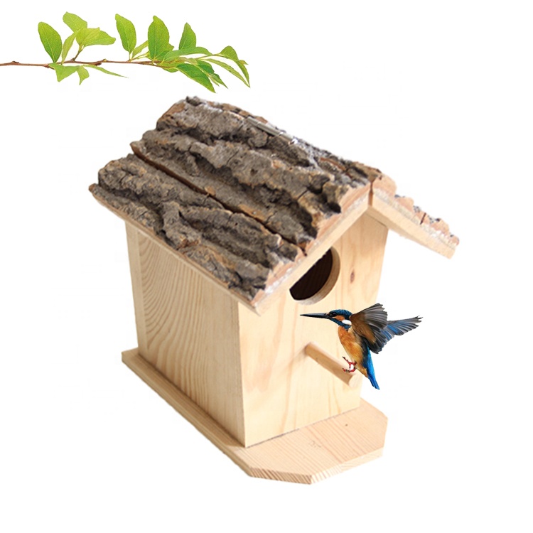 handmade indoor outdoor garden decoration natural bark birdhouse wooden birds nest house
