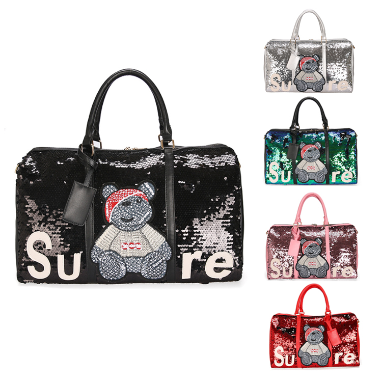 Osgoodway2 Fashion Shiny Sequin Travel Luggage Bag Yoga Sport Duffel Bag Workout Gym Bag For Girl