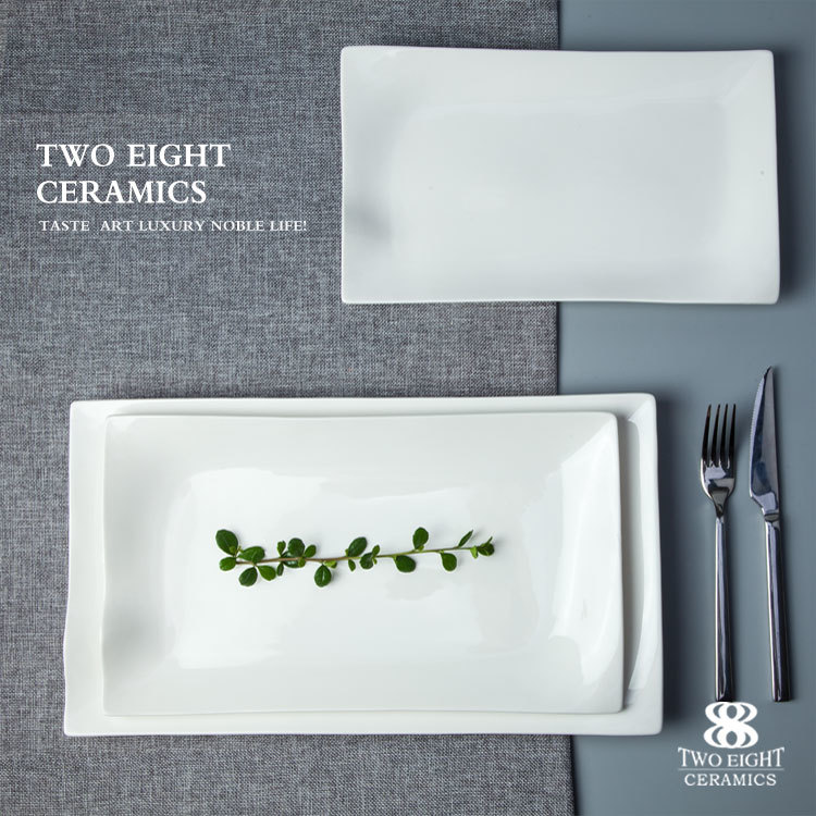 Hotel Rectangle Ceramic Plate, Japapese Rectangular Plates Ceramic, Restaurant White Rectangular Dishes&