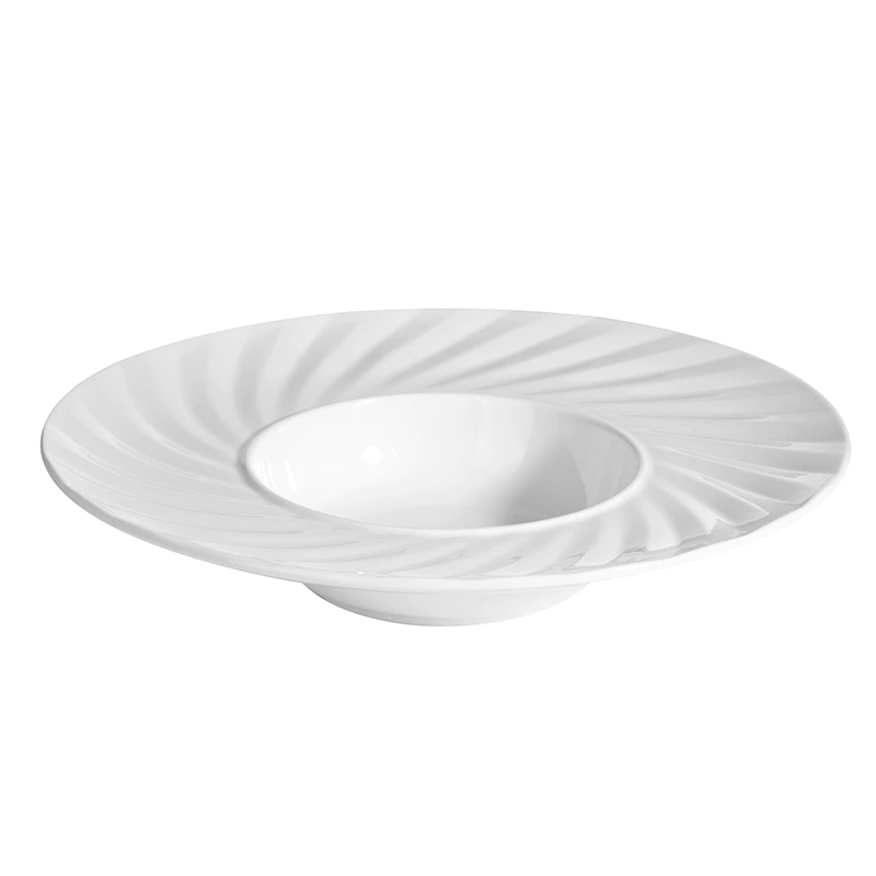 Restaurant Hotel Ceramic Porcelain Pasta Plate, Noodle Soup Bowl, White Porcelain Serving Dish Set