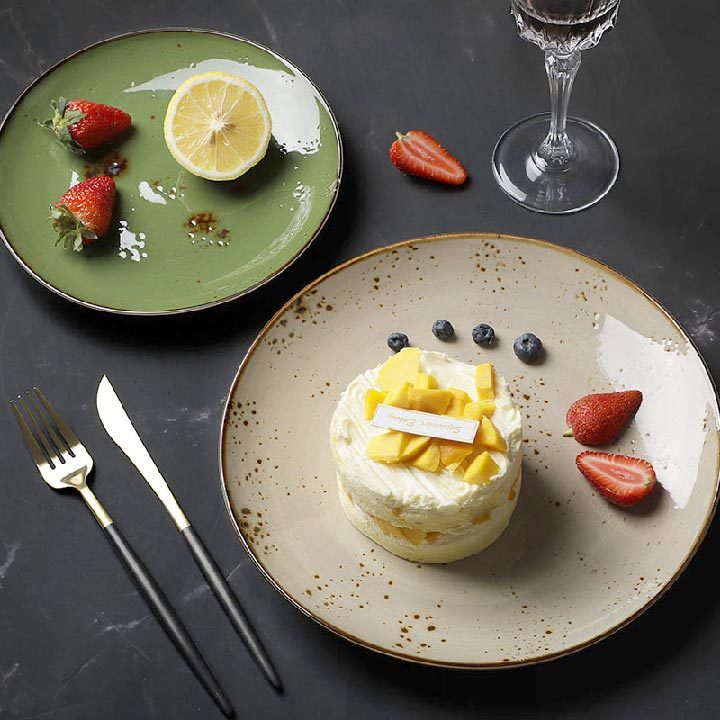 Color Glaze Resort Crokery Ceramic Dishes Wholesale, Porcelain Dessert Plate, Restaurant Ceramic Plates Dishes~