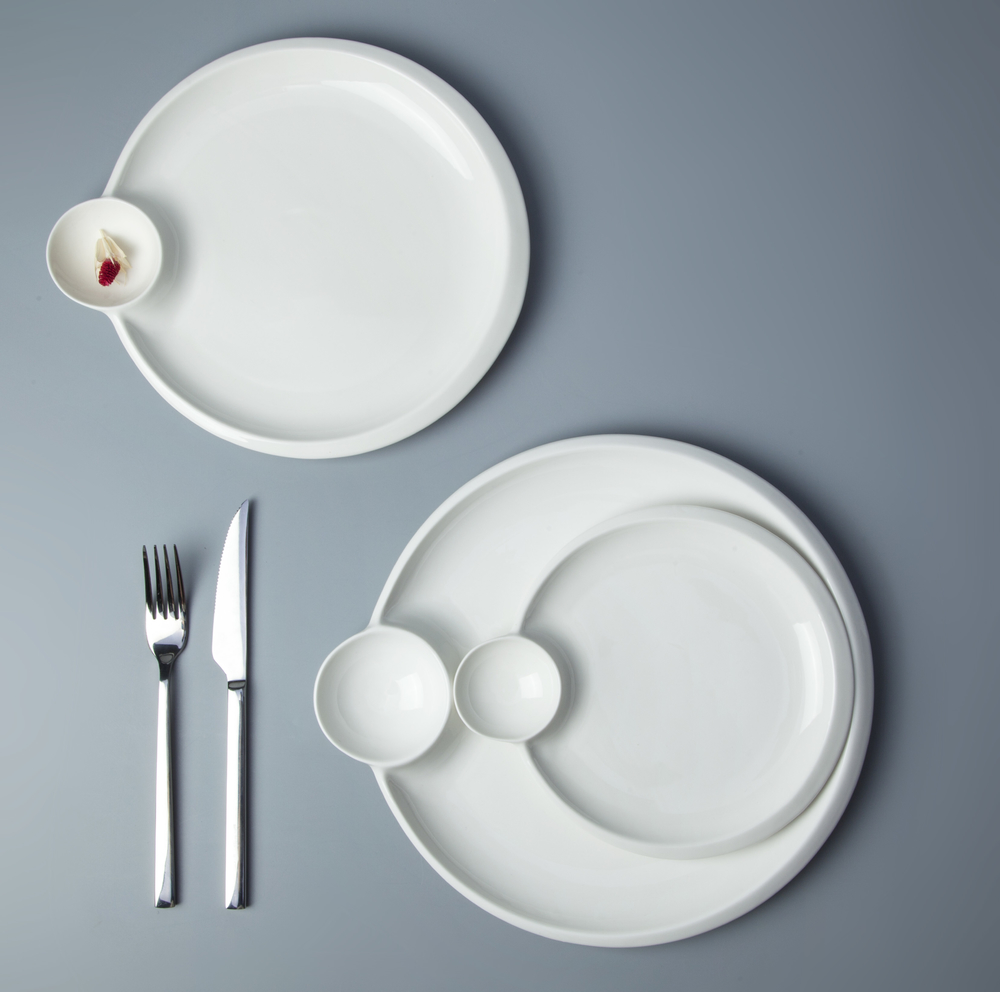 High quality bulk white ceramic dinner plates with saucer