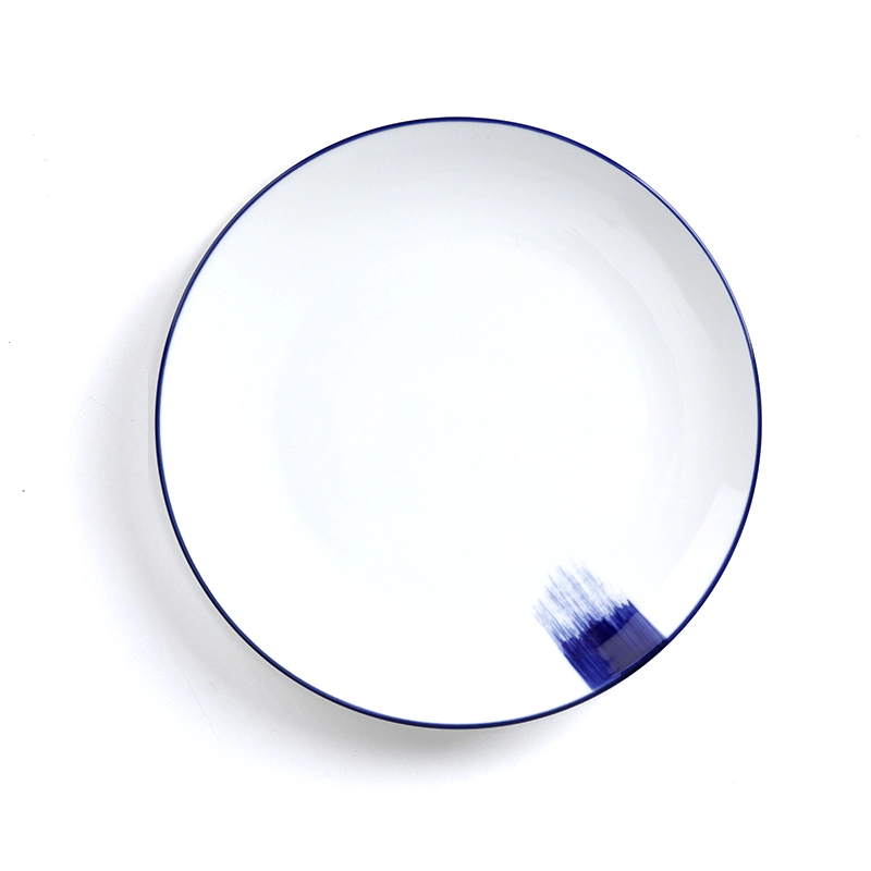 New Arrival Western Style White With Blue Rim Round Plate, Customized Dinner Plate Set For Banquet hall/