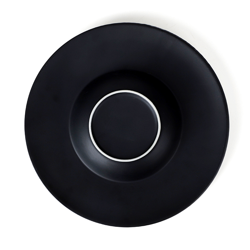 Custom Lounge Vajilla De Porcelana Black Color Dishes, Fine Soup Hand Painted Ceramic Dish, Special Pasta Black Stone Plate/