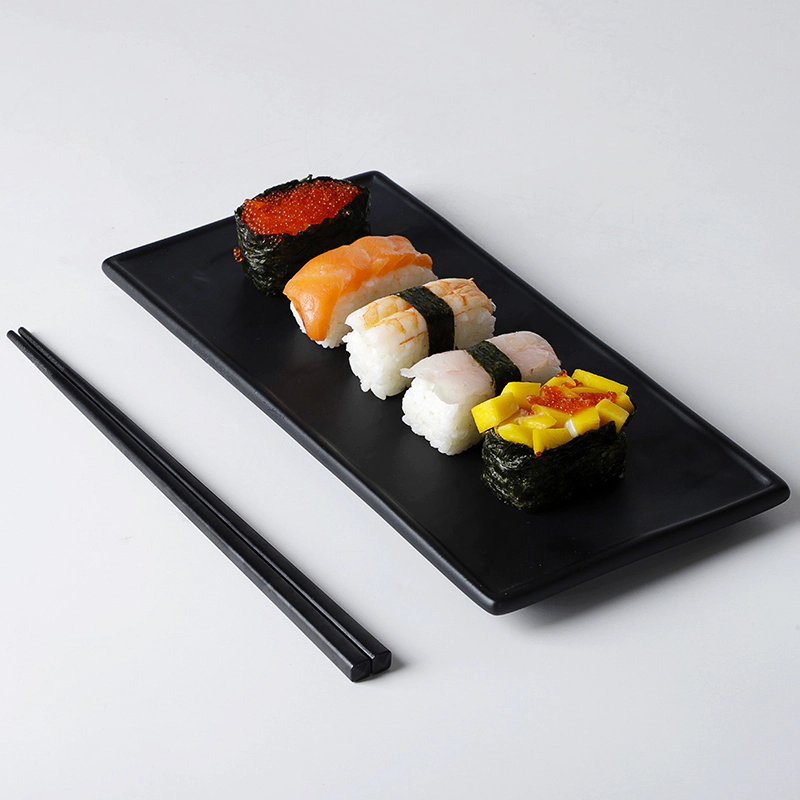 Plate For Restaurant Japanese Style Plates, Hotel Best Seller Sushi Plate Dinner Set, Restaurant Black Rectangular Plates/