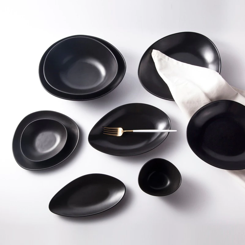 Black Dinnerware Crockery Glazed For Specialty Restaurant Banquet Hotel Unique Black Dinnner Set^