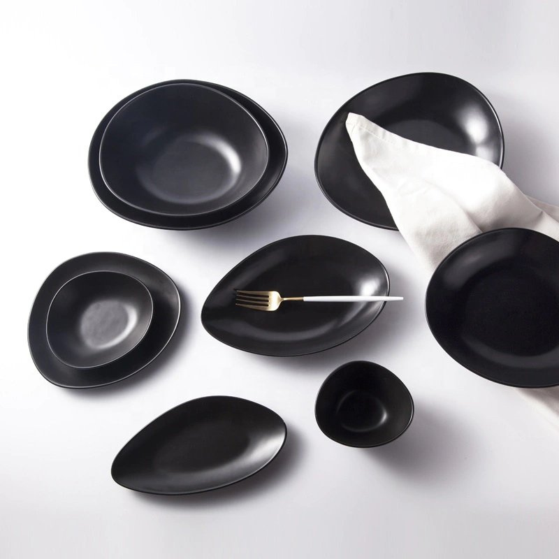 Online Market Porcelain Plates Restaurant Unique Dinnerware Long Plate, Matte Porcelain Plate Black Plate&