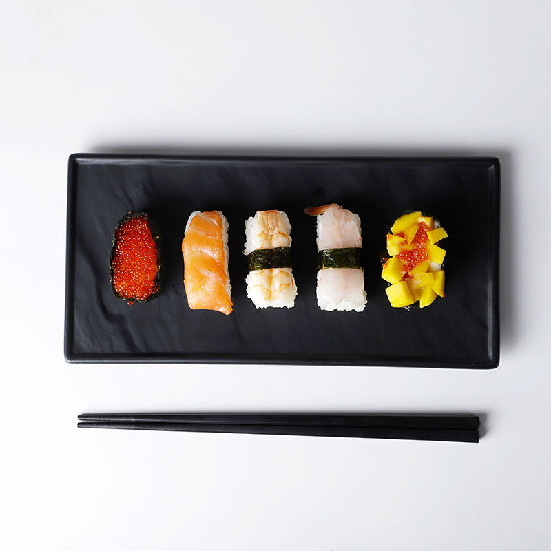 Restaurant Rectangular Dinner Plates, Better Quality Japanese Sushi Plate Ceramic, Hotel Black Stone Slate Steak Plate/