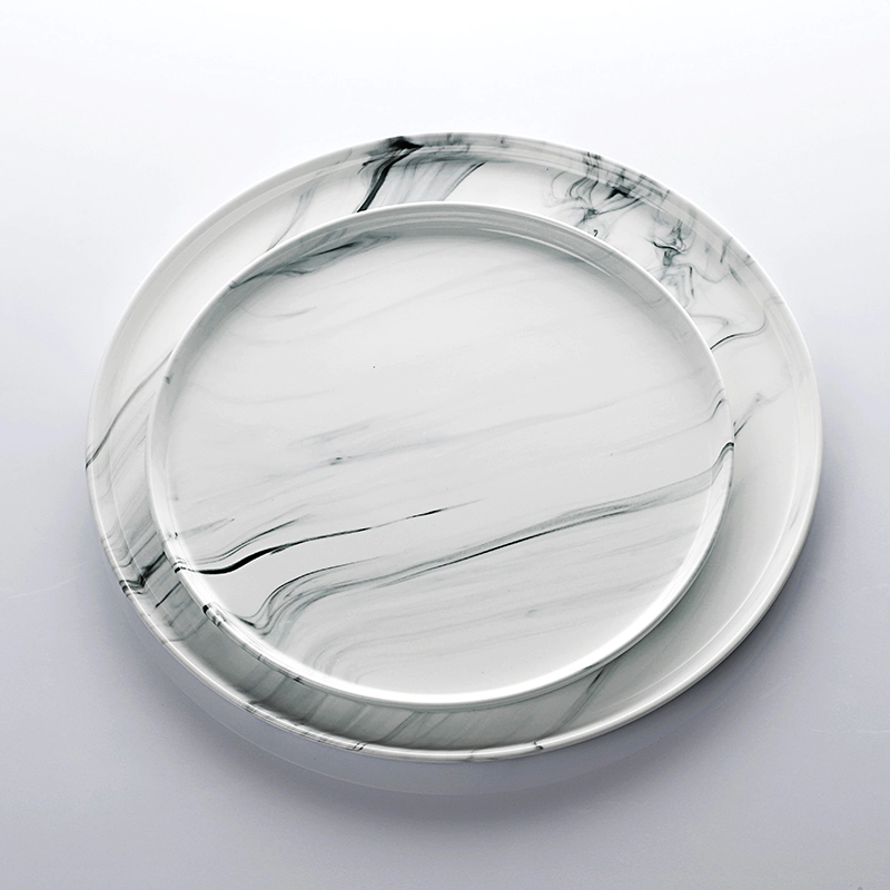 Nordic China Porcelain Blue Dinnerware, New Design Porcelain Tableware Restaurant & Hotel Marble Design Plate Marble Plate^