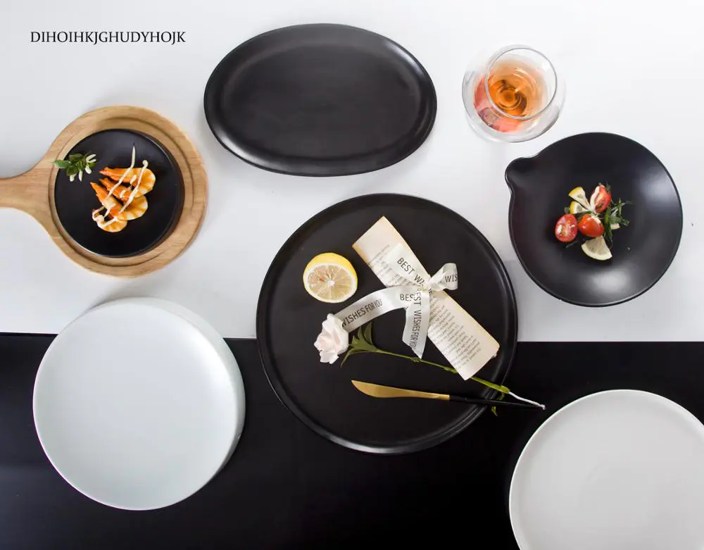 Stylish new design porcelain tableware black matte dinner plate