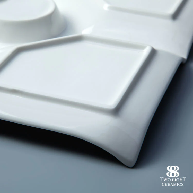 Wholesale tableware ceramic square divided plate porcelain plate