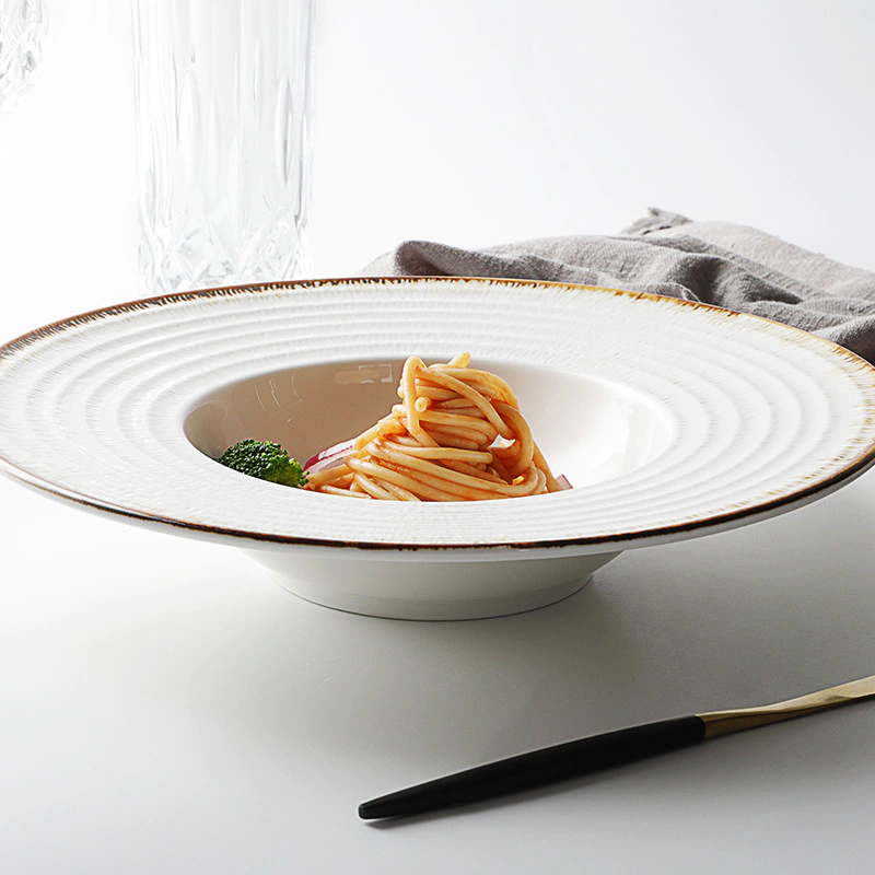 Chaozhou Factory Crockery Dish Set, Heavy Dessert Dish, Rustic Rim Italian Ceramic Dishes*