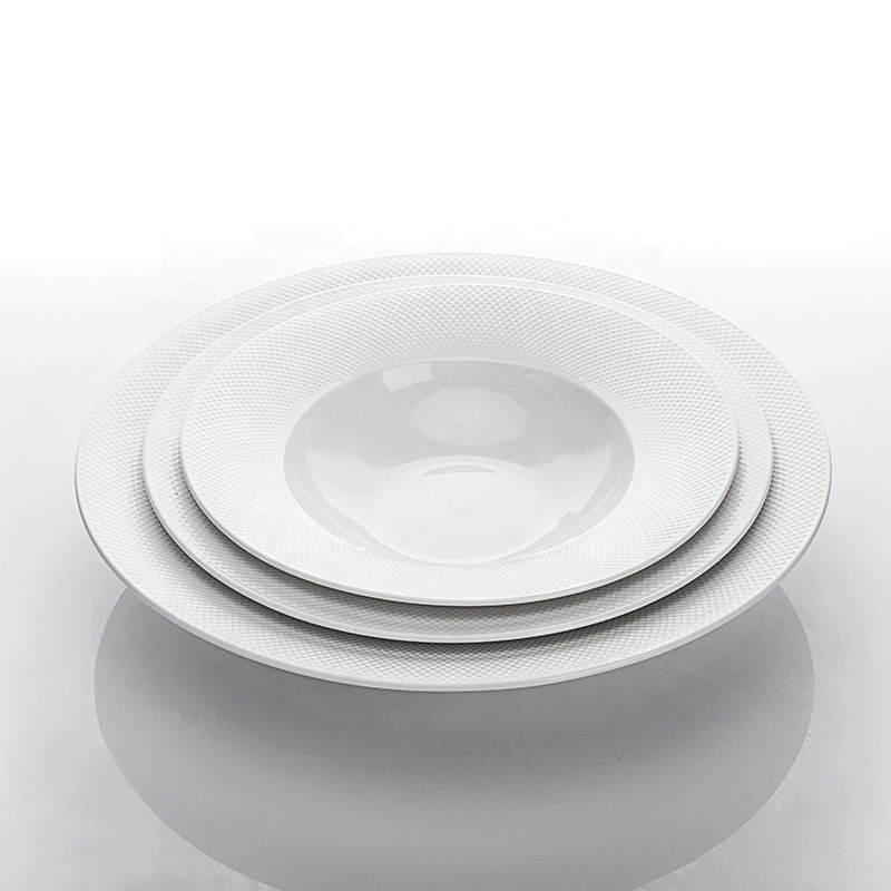 Western Style Durable Hotel Banquet Dinner Plates Soup Plate, Two Eight Grid Design China Porcelain Soup Plate Dessert Plate&