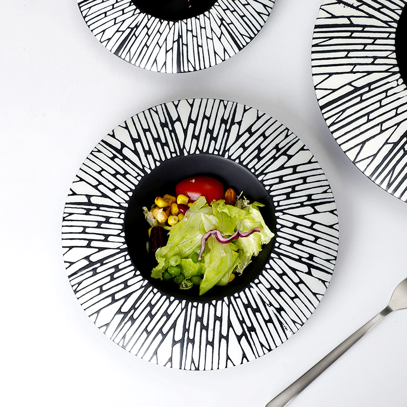 Verified Supplier Luxury Hotel Japanese Restaurant Dinnerware, Soup Bowl Ceramic Black Plate, Soup Plate Porcelain*