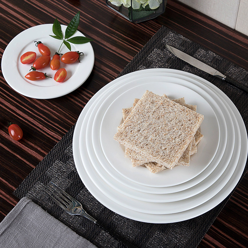 Popular Traditional Hotels Round White Plain Plate, Catering Dinnerware Fine Plain Plate, Porcelain Dish Plate@