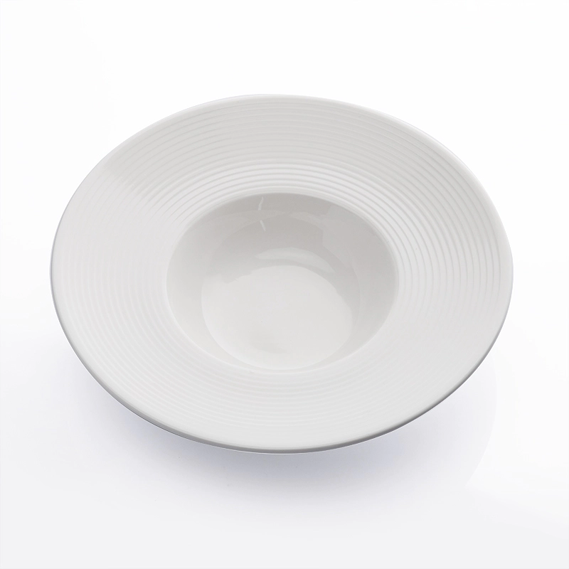 Luxury White Five Star Hotels Restaurant Deep Rim Plate,High Impact Strength Chip Resistance White Hotel Soup Plate %