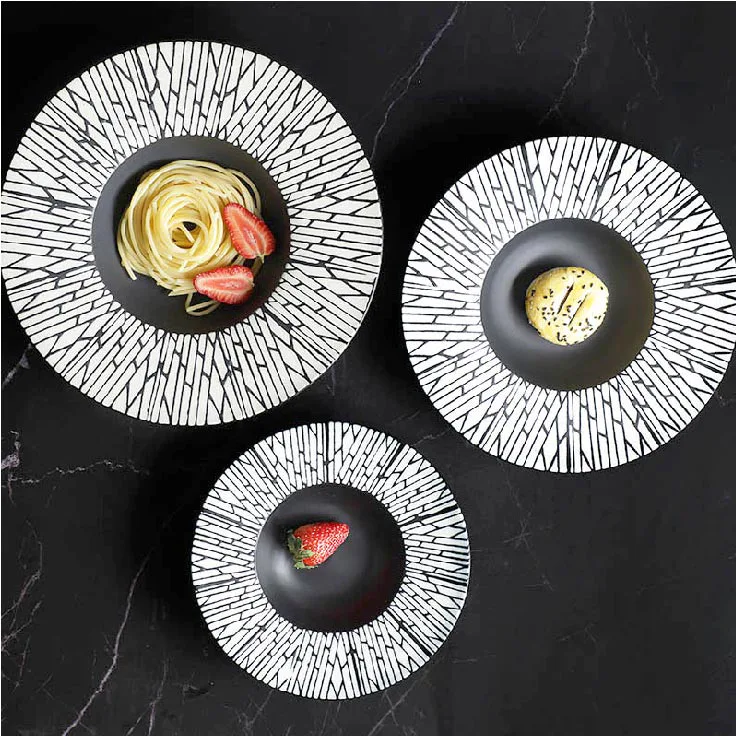 28ceramics Korean Style Black Dinner Plates, 28ceramics Modern Ceramic Tableware 8/9.5/10.75/12 Inch Black Salad Plate&