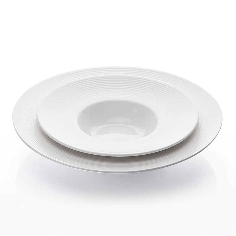 Luxurious Bone China Crokery Cafe Dinner White Ware Dessert Set Plate, Eco Friendly Restaurant Assiette Porcelaine Soup Plate~