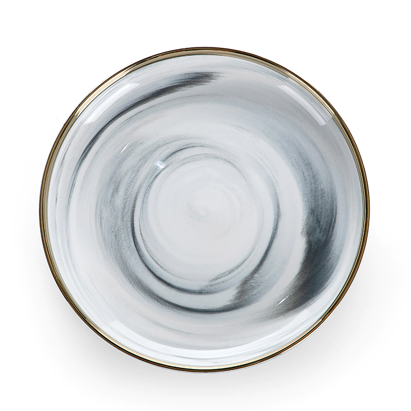 Latest Product Gold Rim Grey Marble Dinner Plate, Hotel China Ware Gold Rim Grey Marble Plate, Marble Dishes And Plates>