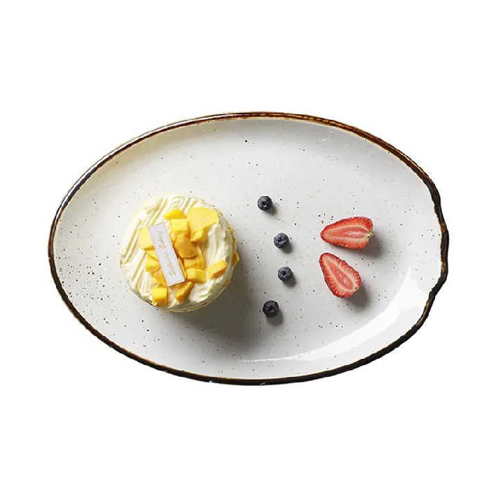 Color Glaze Restaurant Vajilla Gourmet Fish Plate, Hot Selling Ceramic Kitchen Plates, Luxury Lounge Crokery Oval Dish@