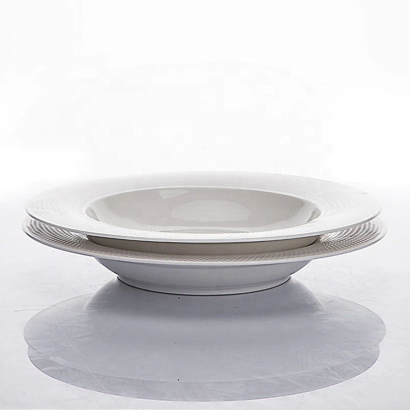 Outdoor lifestyle Restaurant Tableware Table Soup Bowl, Grid Style China Porcelain Soup Plate Round Plate^
