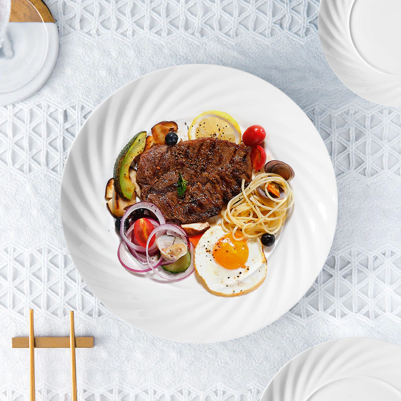 10/12/14inch Dish Washer Safer Plain Ceramic Plates,Elegant Plates Dinnerware Ceramic,Luxury White Ceramic Food Plates